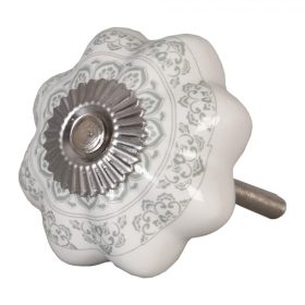 Kerámia bútorfogantyú - fehér-szürke mintás, 4,5 cm
